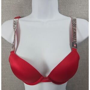 VICTORIAS SECRET 32B VERY SEXY SHINE STRAP RED PUSH UP BRA Vamp NEW